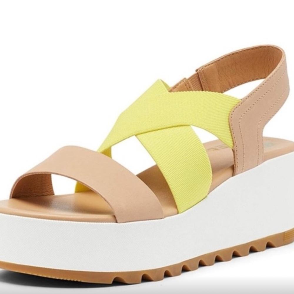 Nearly New Sorel Women's platform sling back sexy sporty sandals Tan and Yellow